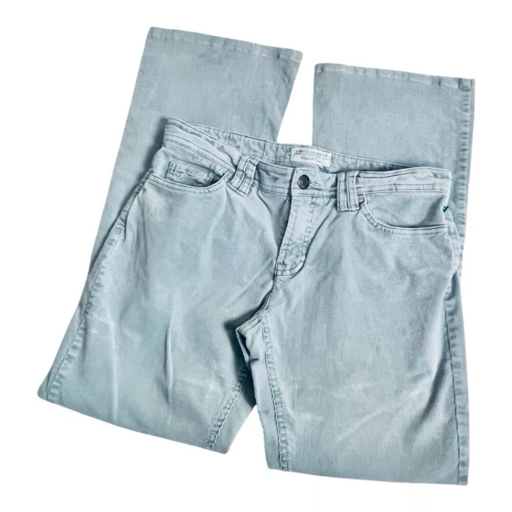 American Eagle Corduroy Pant Women 6 Boot Light Blue Stretch Vintage